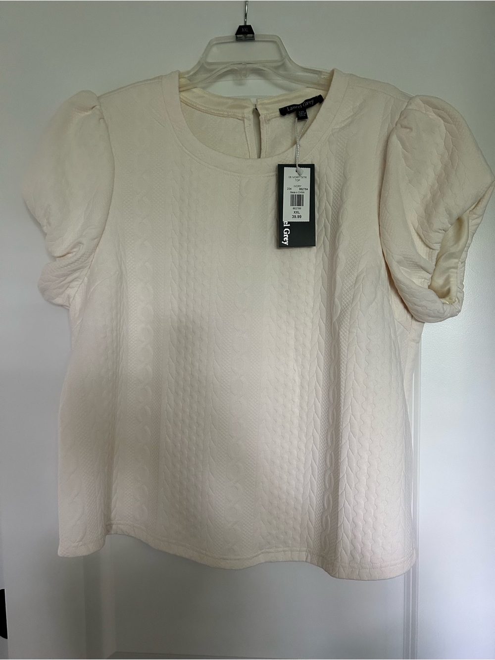 Puff-Sleeve Textured Blouse in Cream — Casual Feminine Top
